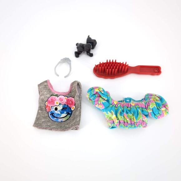 Barbie 5 Item Bundle - 2 Tops, 1 Red Hair Brush, 1 Gray/Grey Tiara & 1 Black Dog - Picture 2 of 12